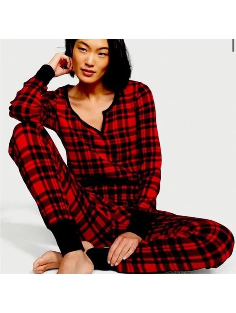 Victoria's Secret Thermal Long Pajama Set Color - (5OSI) Red Buffalo Check XS